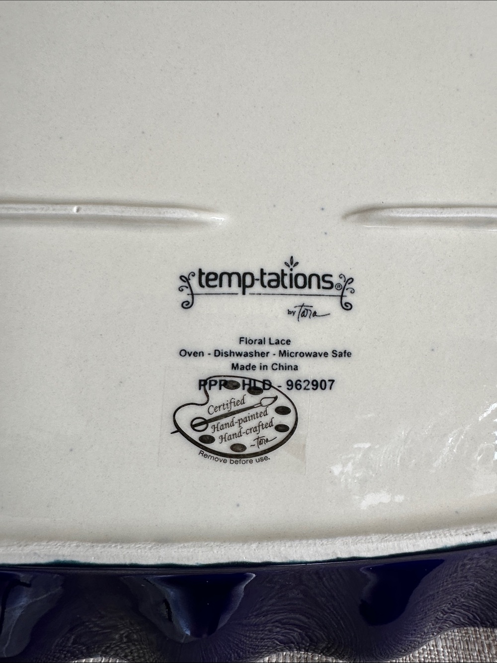 Temp-Tations by Tara Blue Floral Lace Ceramic Serving Platter - Picture 4 of 7